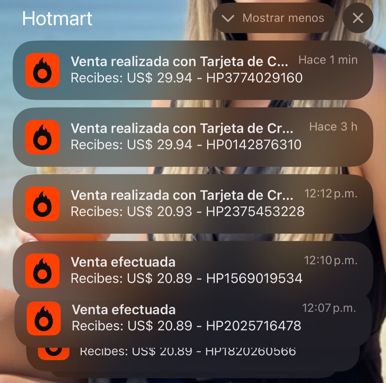 Notificación de venta realizada en Hotmart