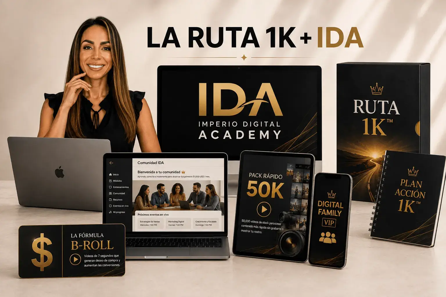 Mockup del programa La Ruta 1K + IDA con dispositivos y bonos